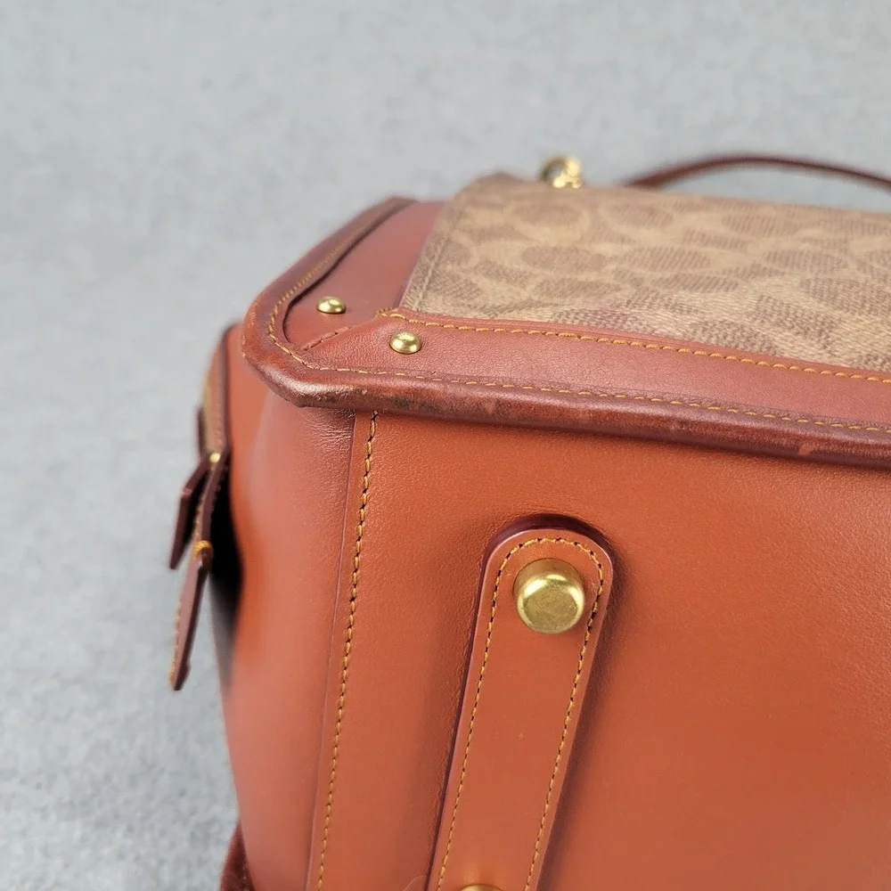 Coach Dreamer 67035 Satchel Signature Canvas Tan Rust Leather Crossbody‎ Bag